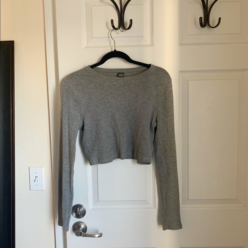 Grey Long Sleeve Crop Top